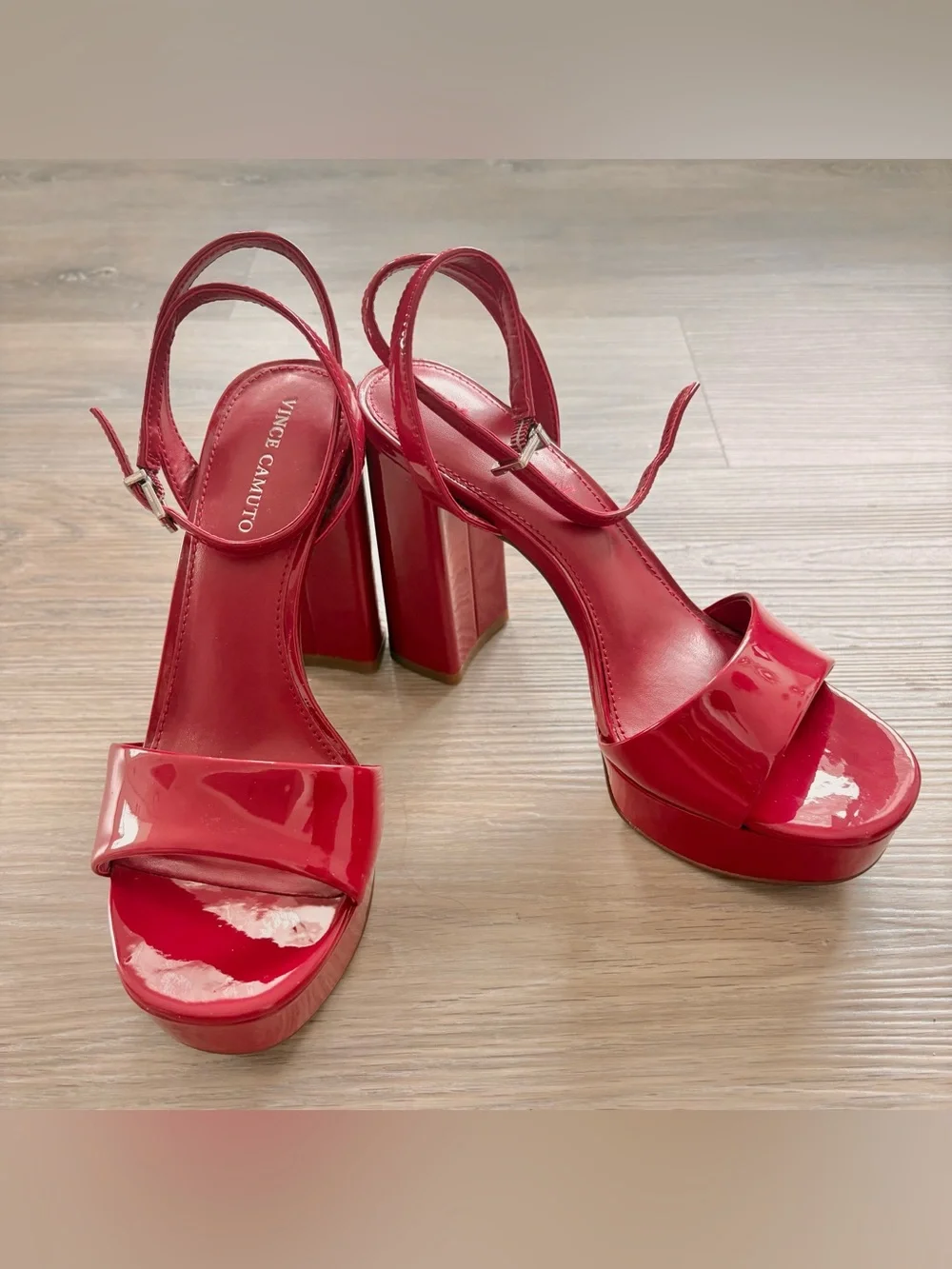 Vince Camuto Red Patent Platform Block-Heel Sandals